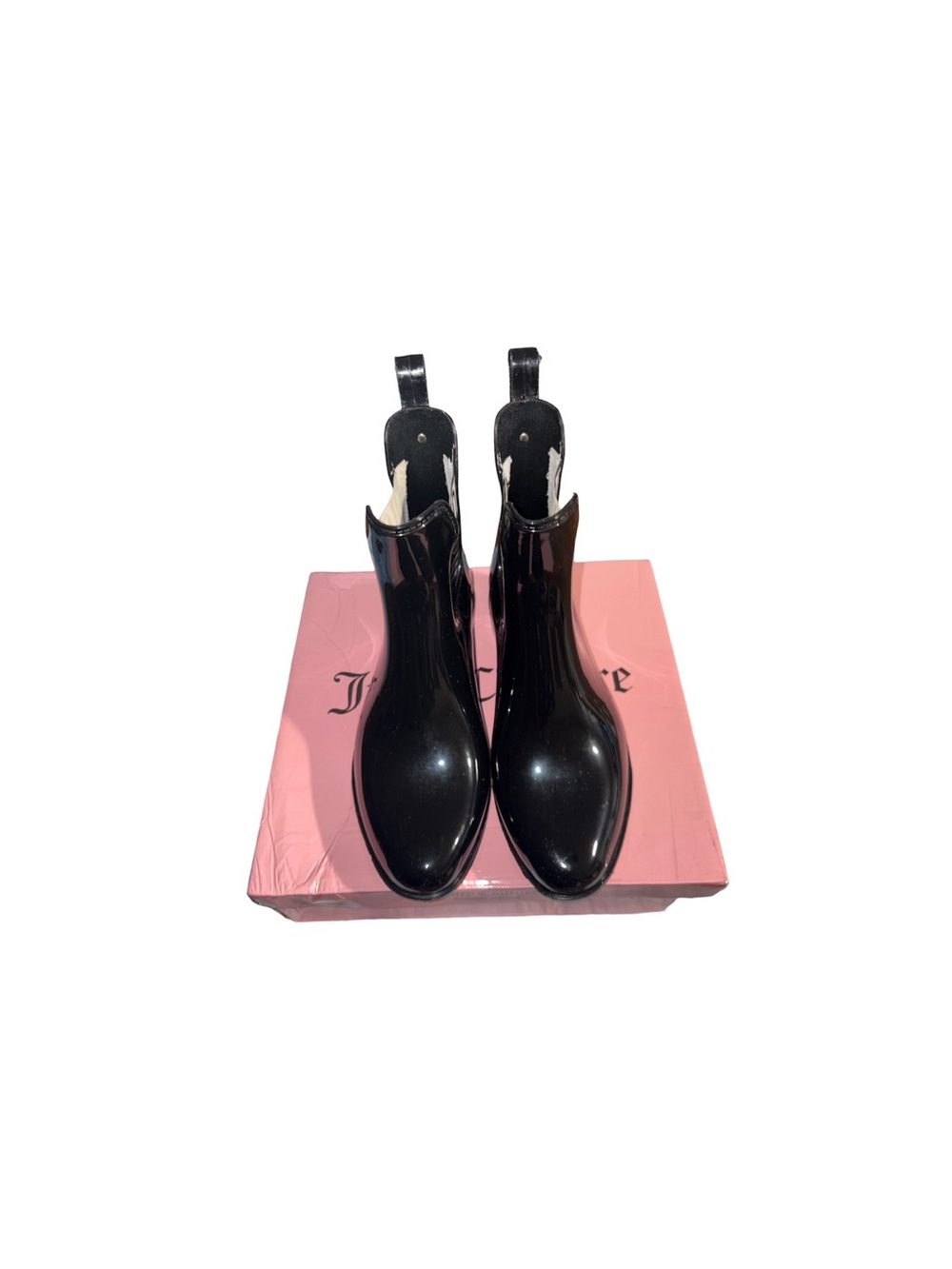 Juicy Couture Romance Black Shiny Rubber Ankle Rainboots Goth Grunge Women’s 8 - Picture 3 of 10